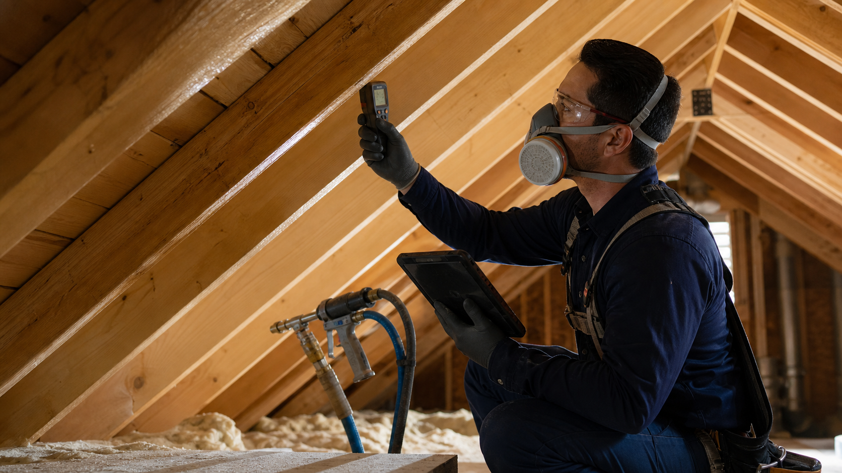 Attic specialist inspecting and documenting attic conditions